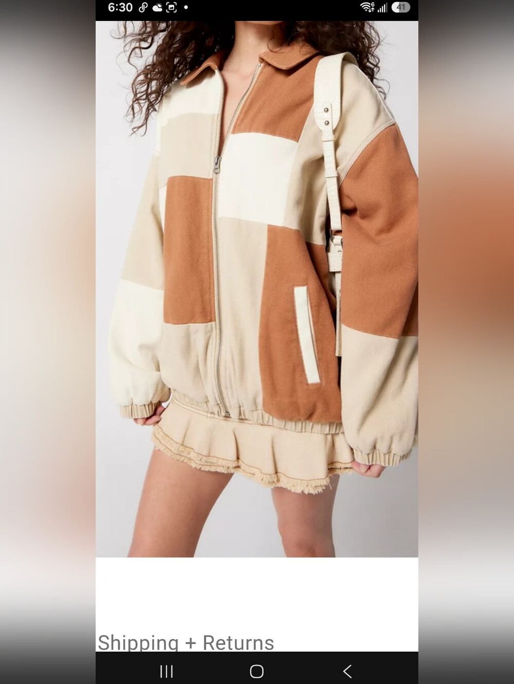 Women's Colorblock Zip-Up Jacket in Cream & Brown